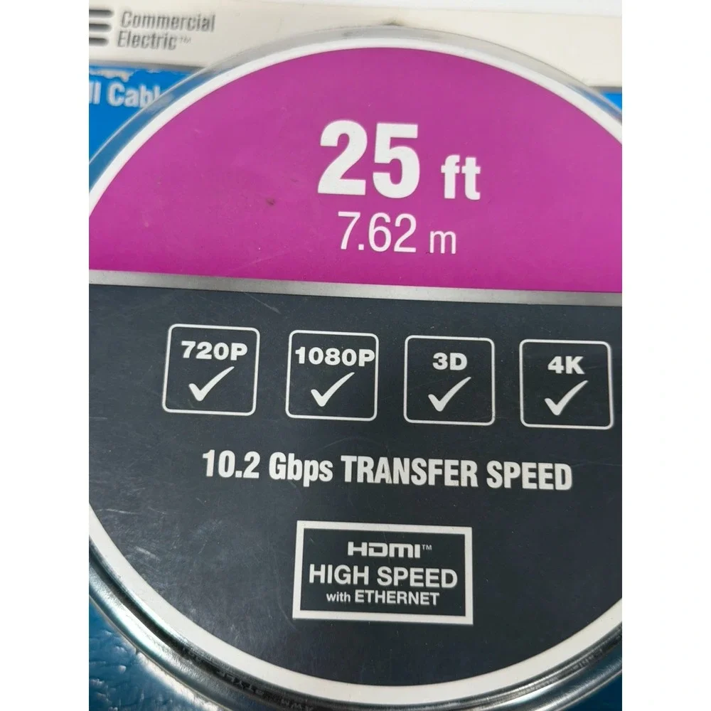 Commercial Electric 25 Ft HDMI High Speed Cable W/ Ethernet 1080P
